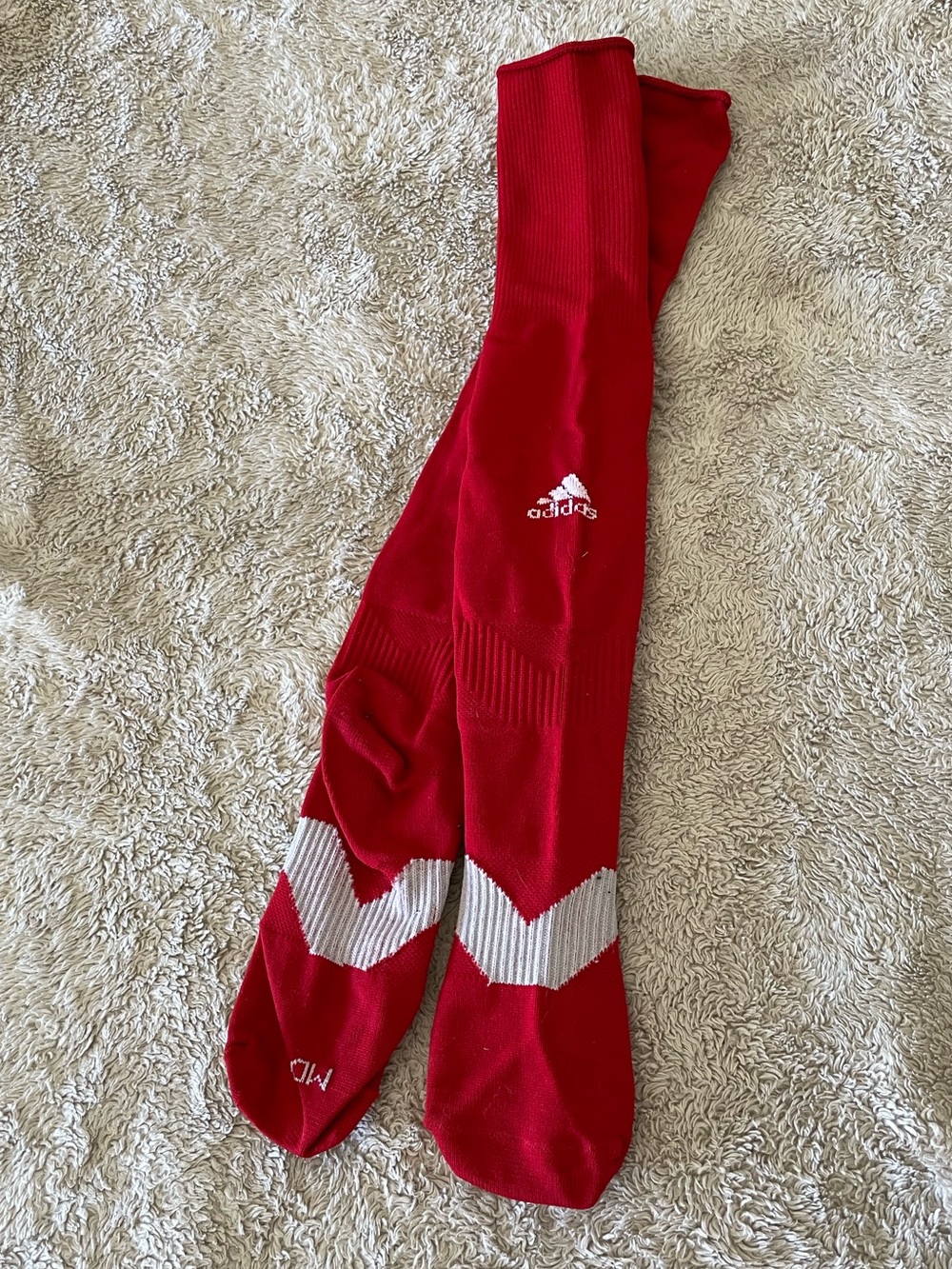 adidas Red Athletic Soccer Socks with White Chevron